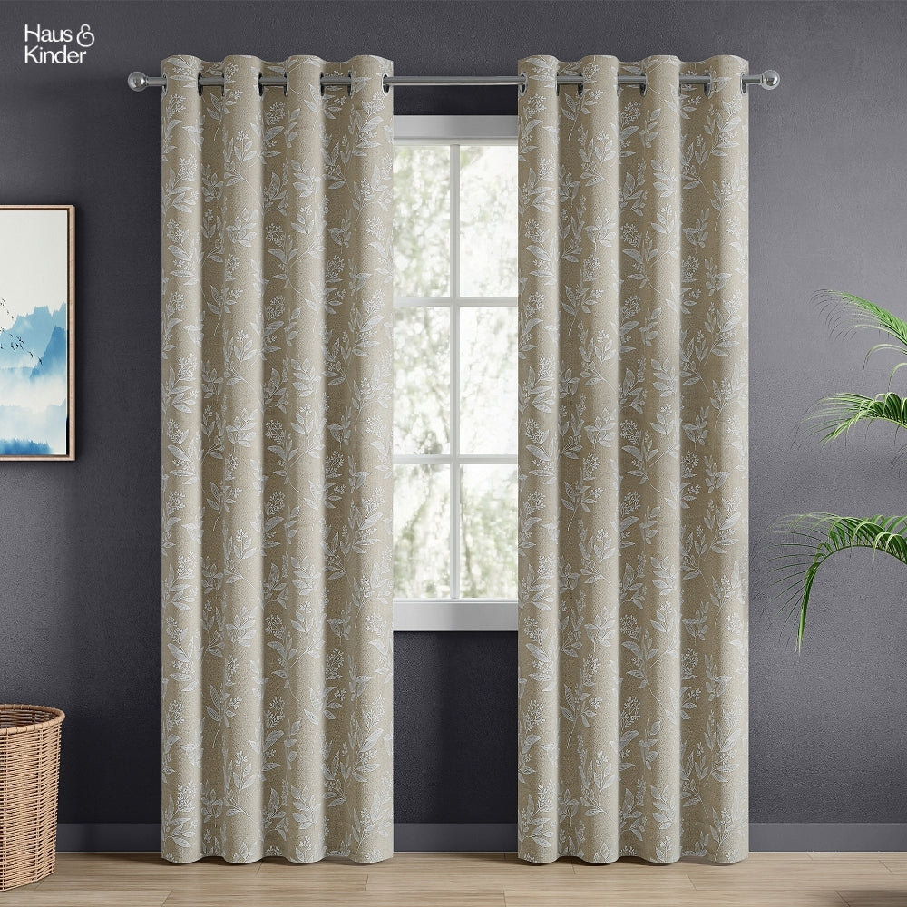 Polyester Jacquard Curtains Ashwood Bloom, Stone