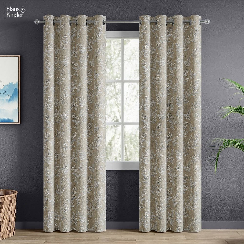 Polyester Jacquard Curtains Ashwood Bloom, Stone - Jacquard Curtains | haus & kinder