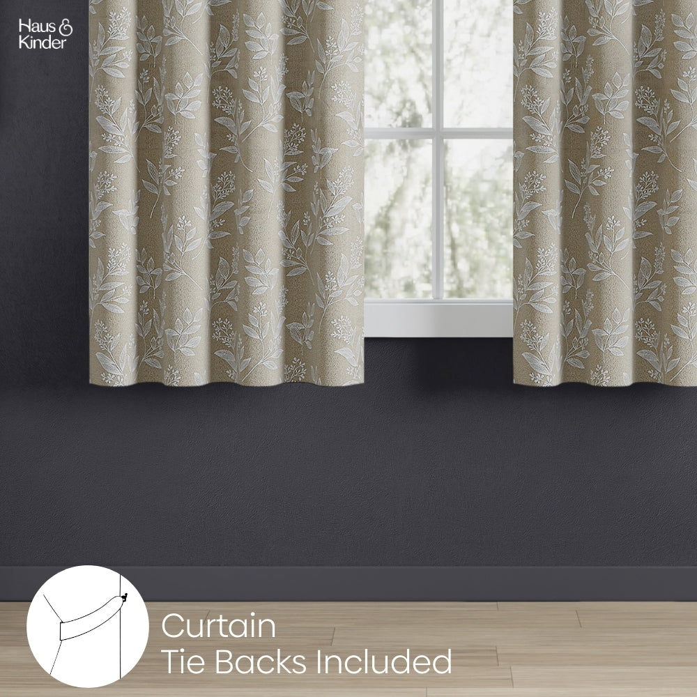 Polyester Jacquard Curtains Ashwood Bloom, Stone