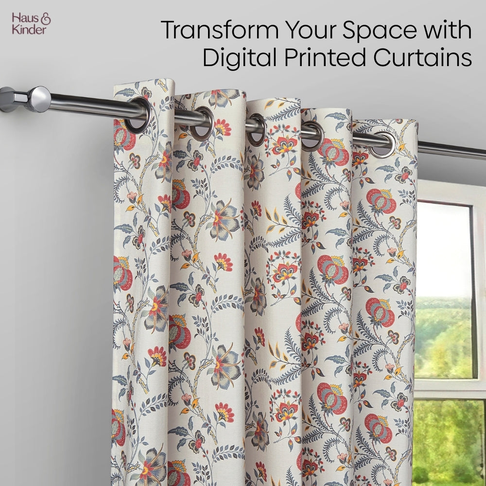 Poly Cotton Digital Printed Curtain Saffron Garden, Multi