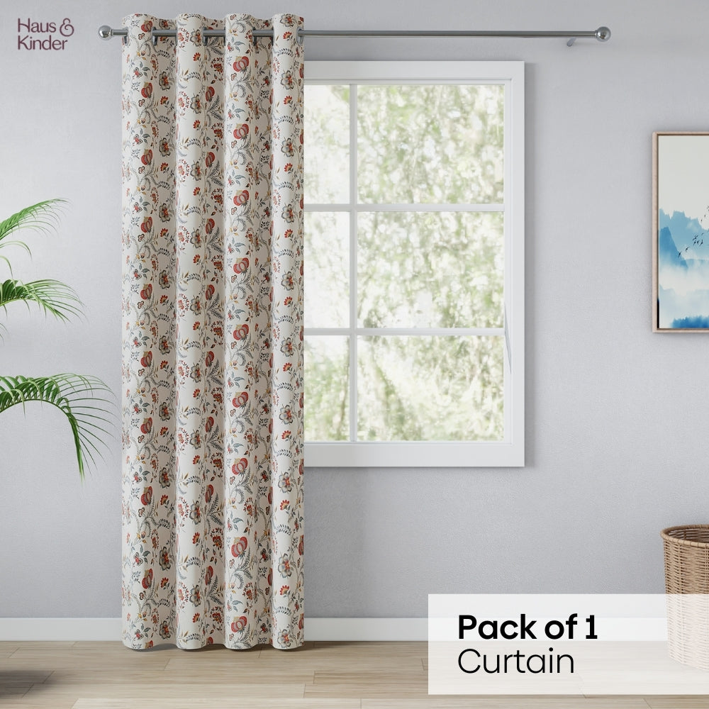 Poly Cotton Digital Printed Curtain Saffron Garden, Multi