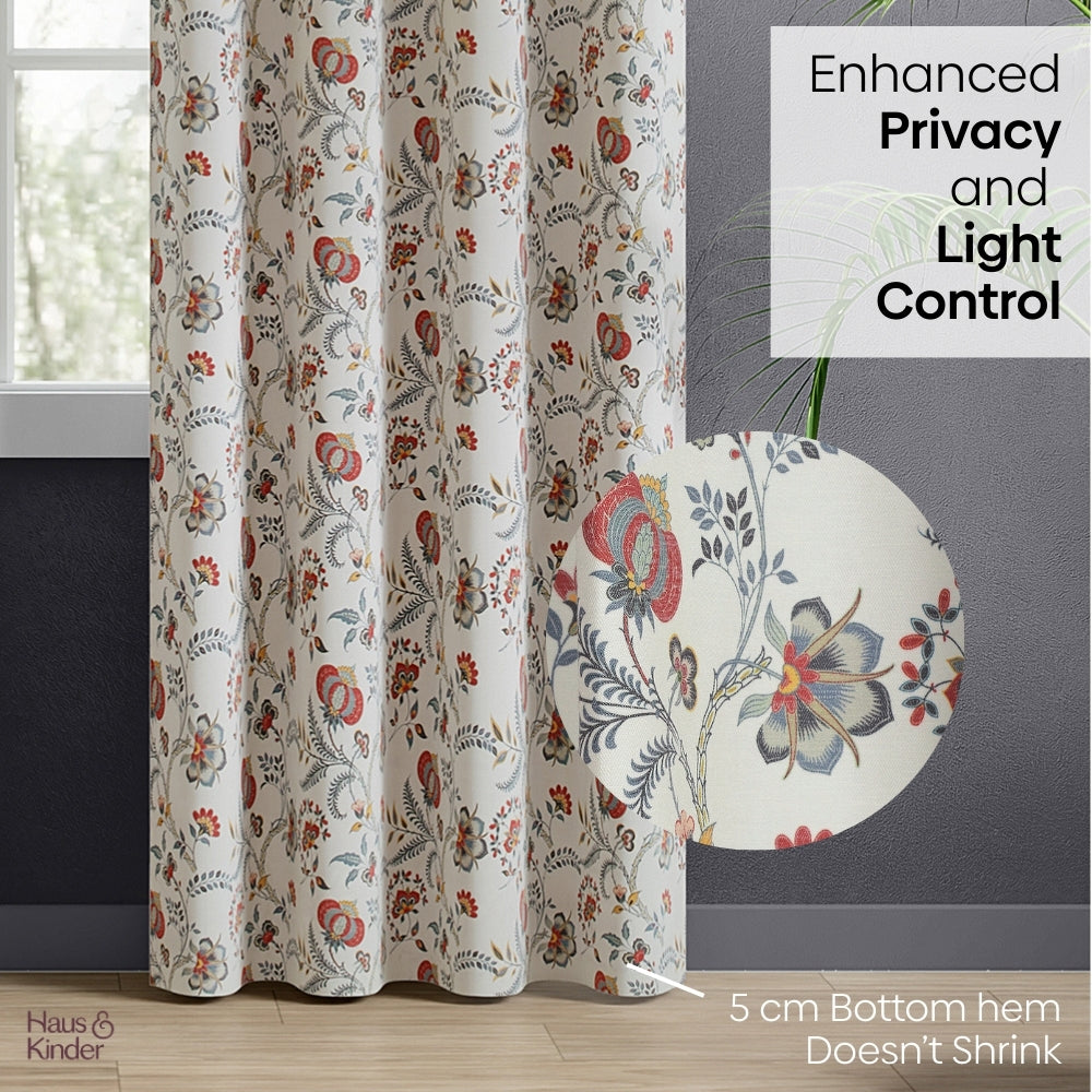 Poly Cotton Digital Printed Curtain Saffron Garden, Multi