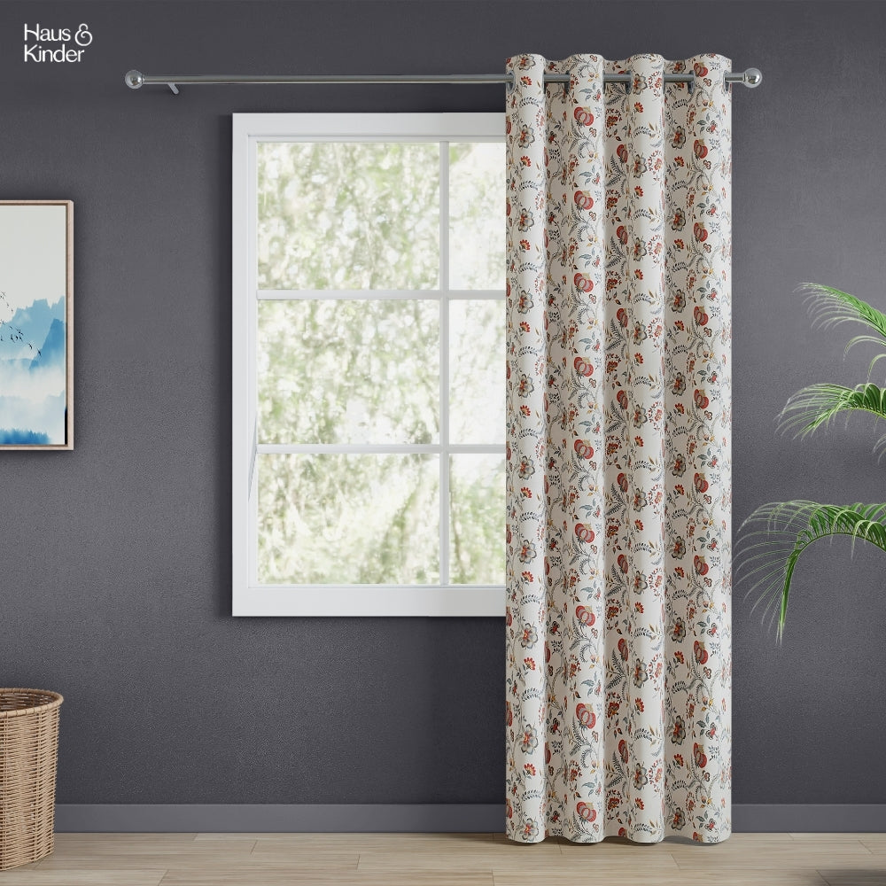Poly Cotton Digital Printed Curtain Saffron Garden, Multi