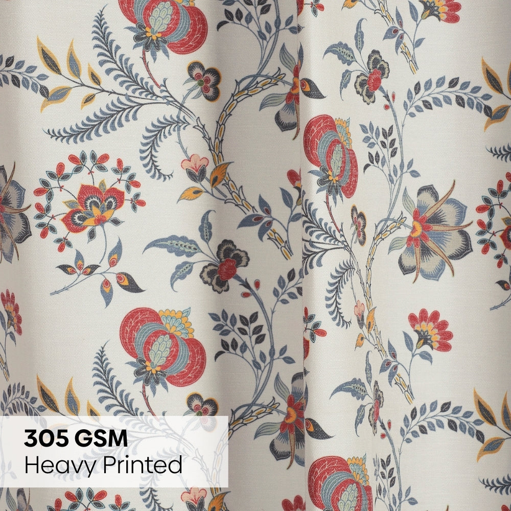 Poly Cotton Digital Printed Curtain Saffron Garden, Multi