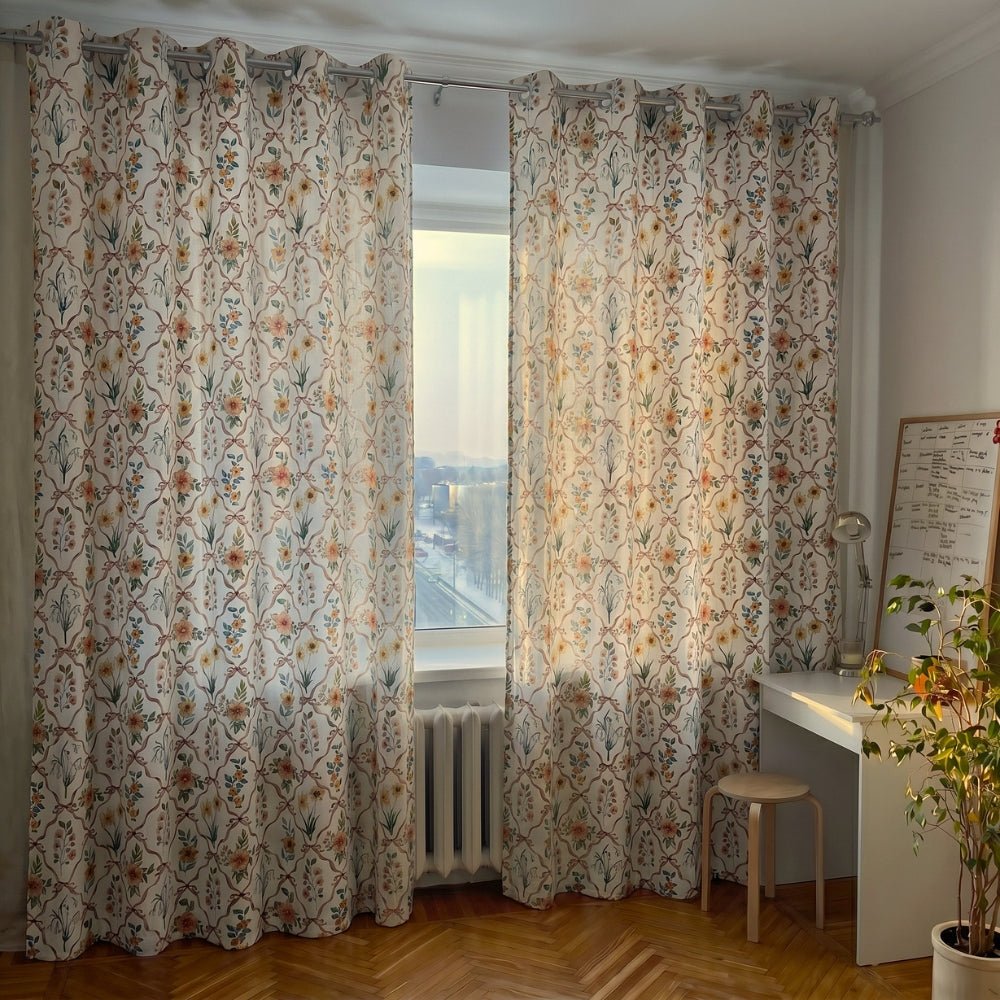 Petal Lattice Cotton Printed Pack Of 2 Curtain, Multicolor - Cotton Printed Curtains | haus & kinder