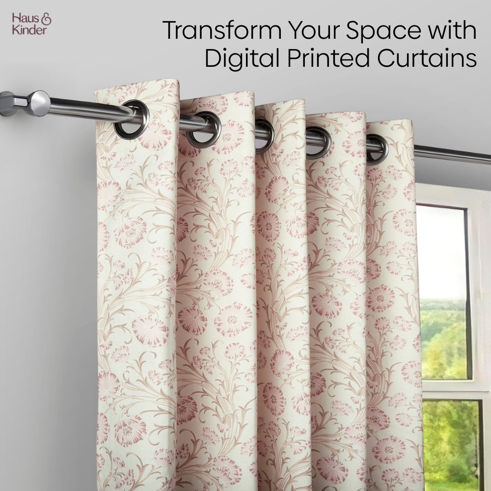 Poly Cotton Digital Printed Curtain Blush Garden, Light Pink