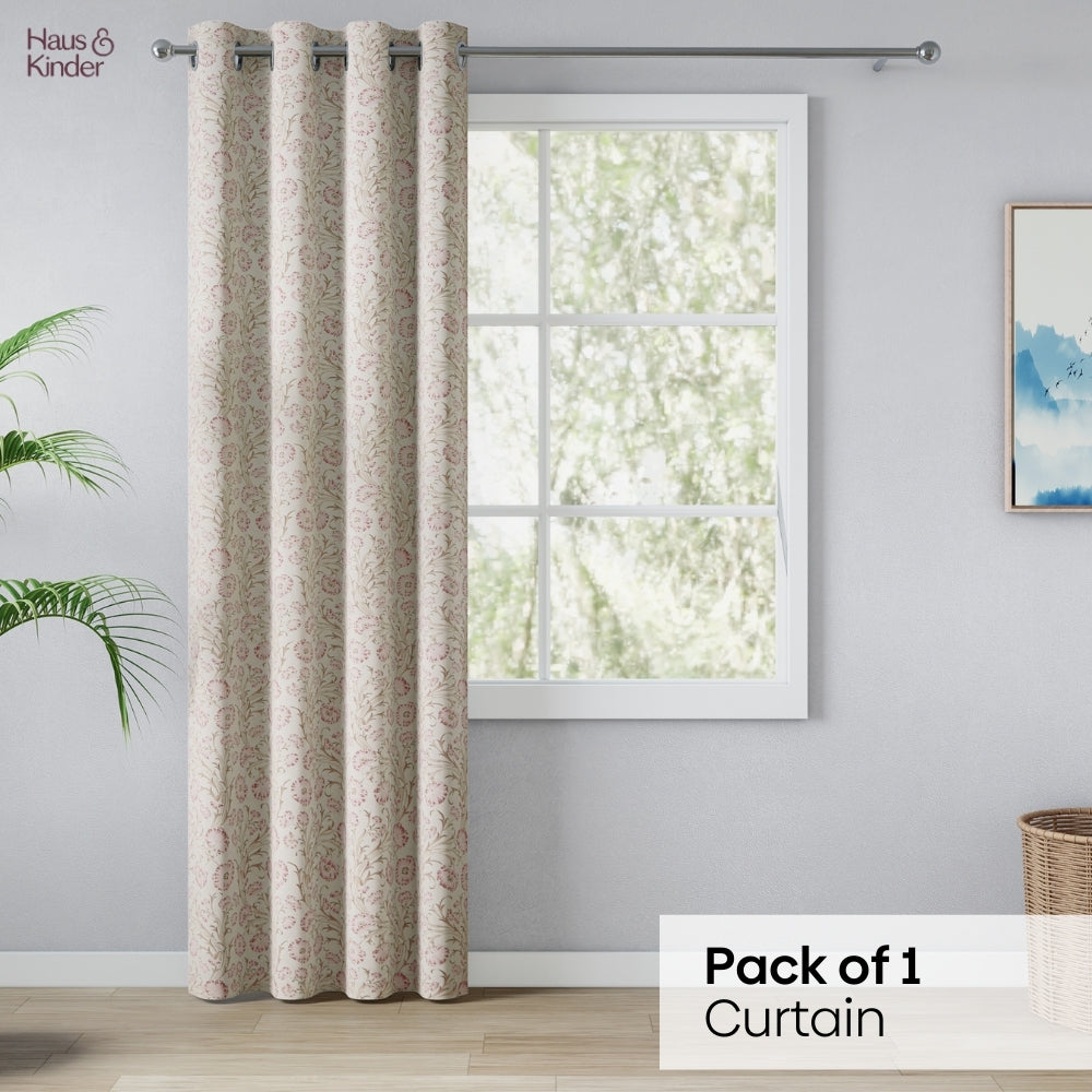 Poly Cotton Digital Printed Curtain Blush Garden, Light Pink