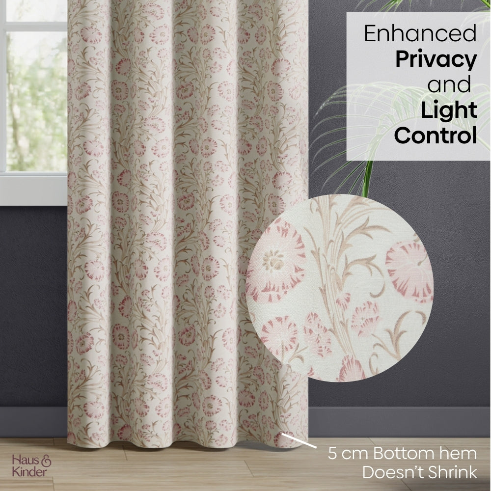 Poly Cotton Digital Printed Curtain Blush Garden, Light Pink