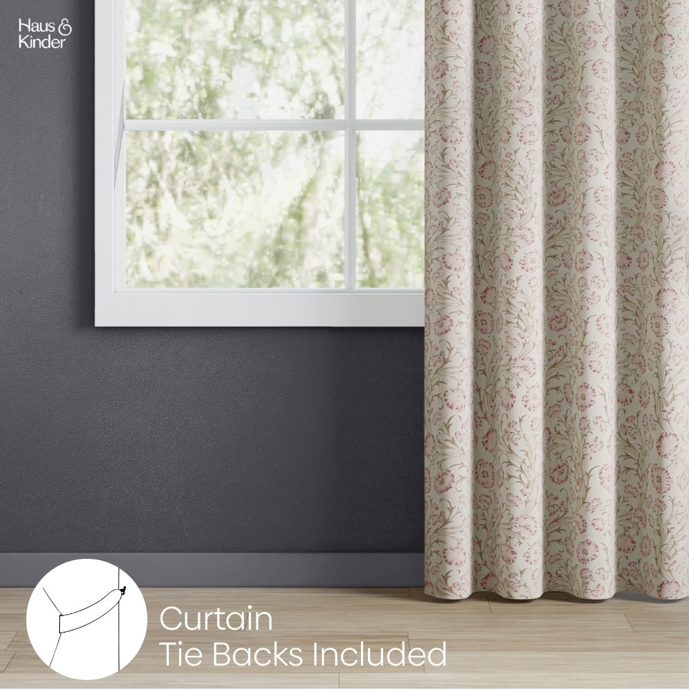 Poly Cotton Digital Printed Curtain Blush Garden, Light Pink