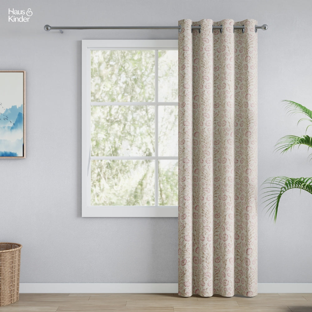 Poly Cotton Digital Printed Curtain Blush Garden, Light Pink