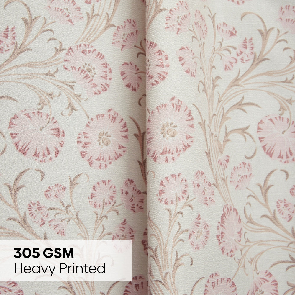 Poly Cotton Digital Printed Curtain Blush Garden, Light Pink