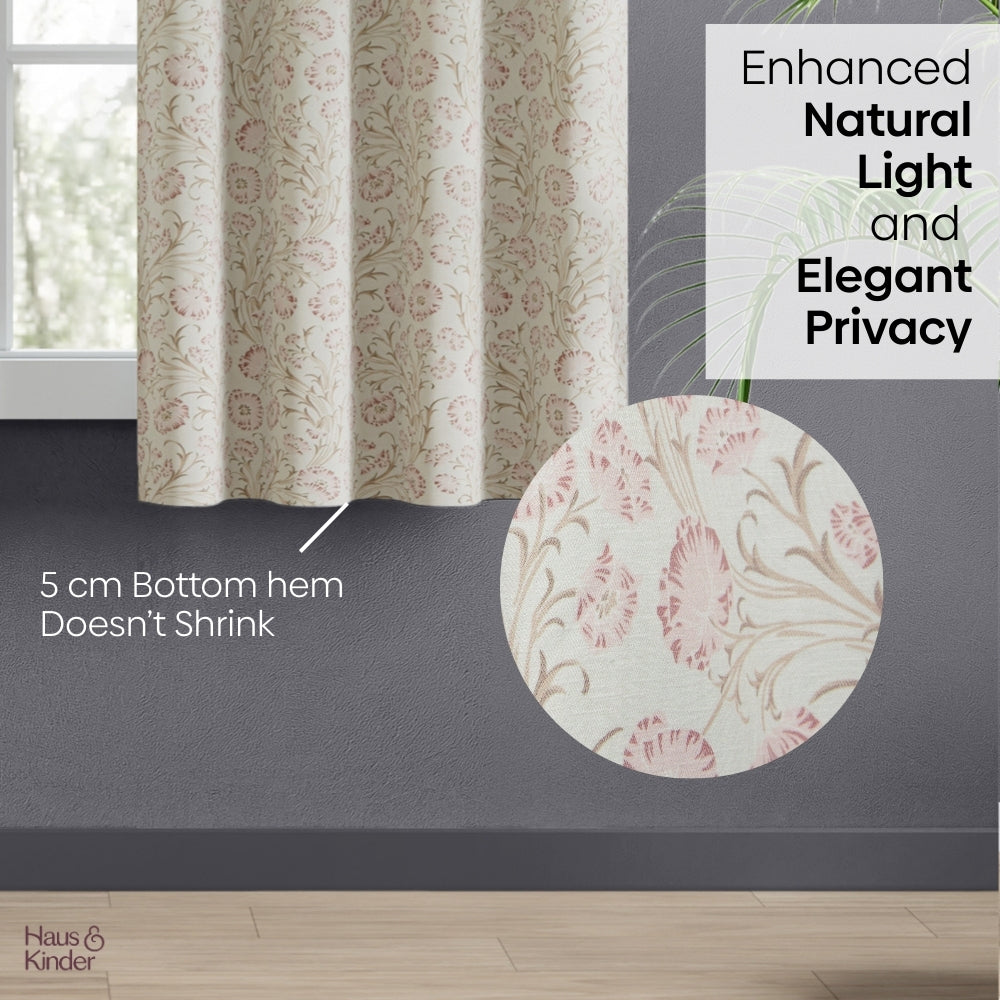 Poly Cotton Digital Printed Curtain Blush Garden, Light Pink