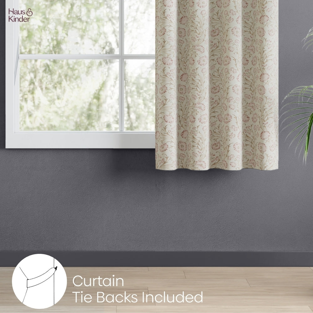 Poly Cotton Digital Printed  Window Curtain Blush Garden, Light Pink