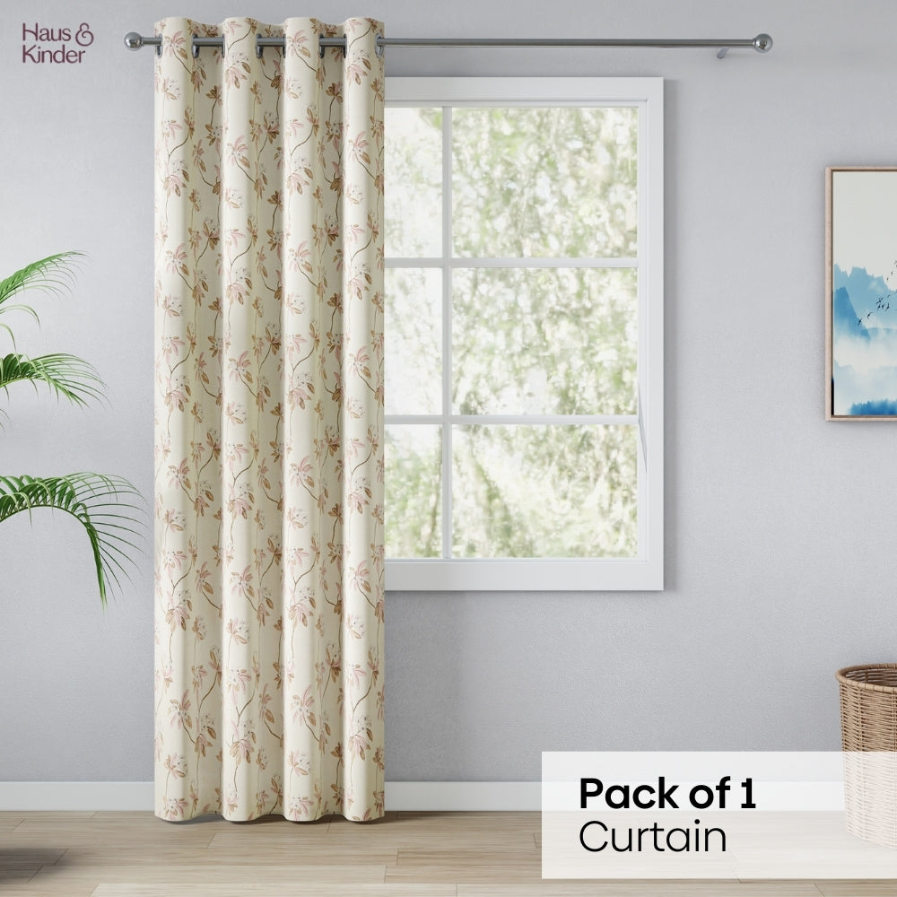 Poly Cotton Digital Printed  Curtain Soft Petal Bloom, Light Pink