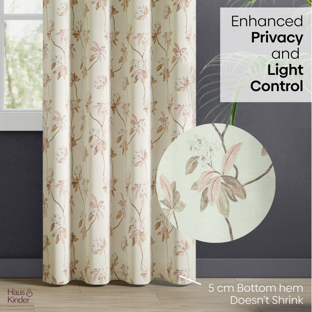 Poly Cotton Digital Printed  Curtain Soft Petal Bloom, Light Pink