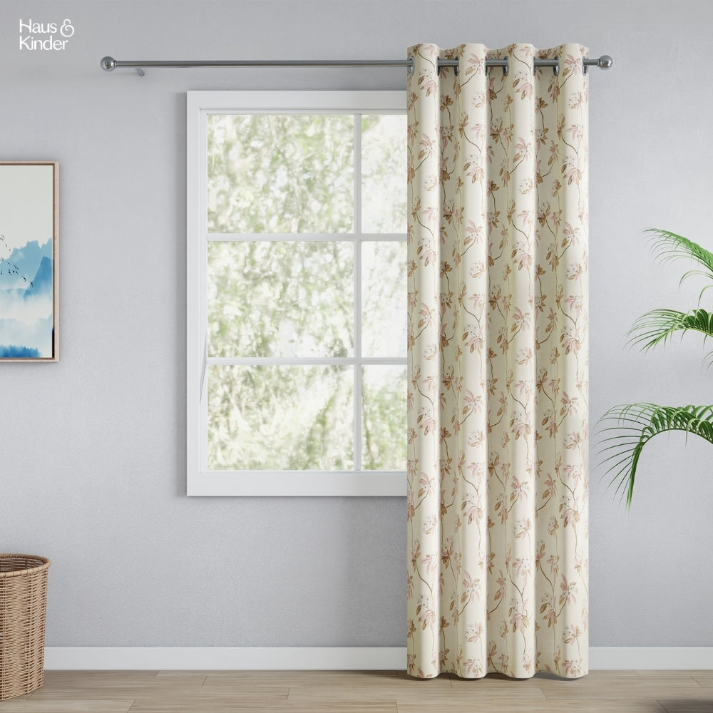 Poly Cotton Digital Printed  Curtain Soft Petal Bloom, Light Pink