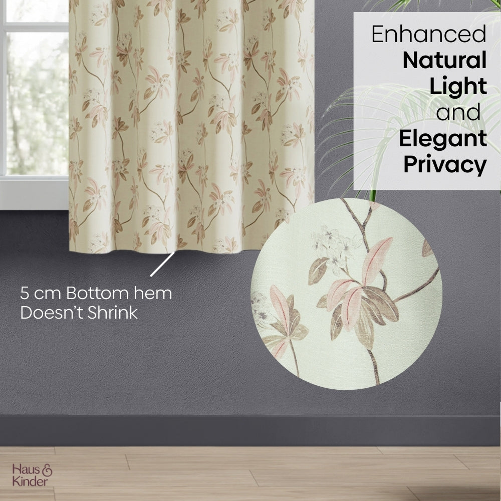 Poly Cotton Digital Printed  Curtain Soft Petal Bloom, Light Pink