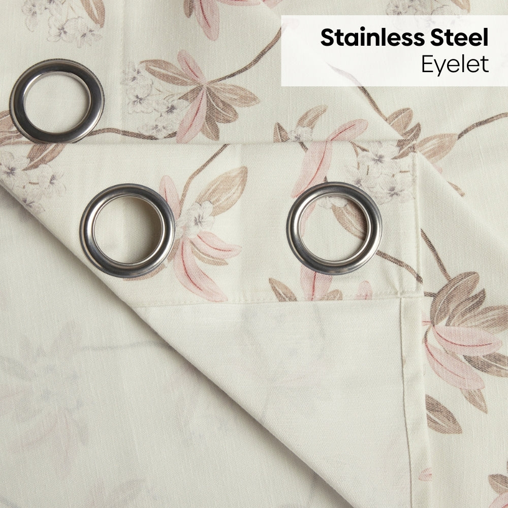 Poly Cotton Digital Printed Window Curtain Soft Petal Bloom, Light Pink