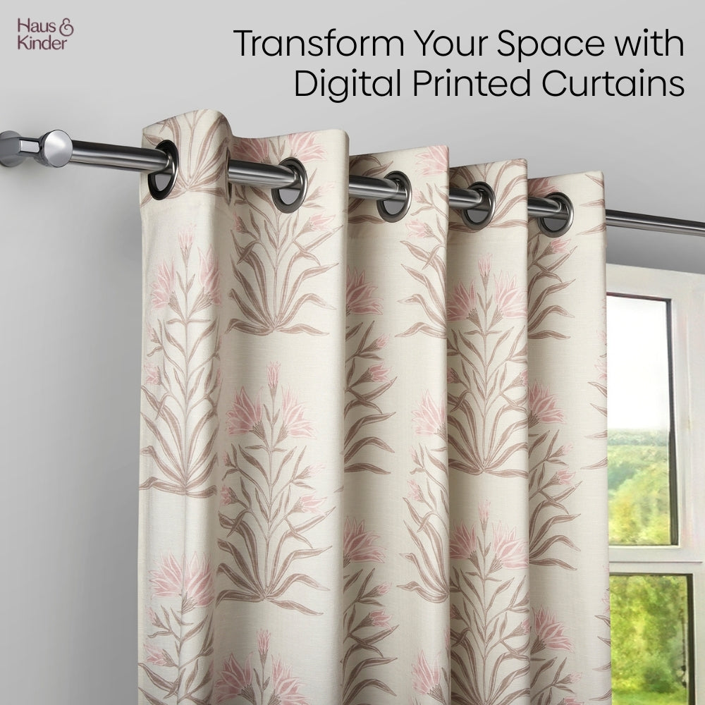 Poly Cotton Digital Printed Door Curtain Petal Drift, Light Pink