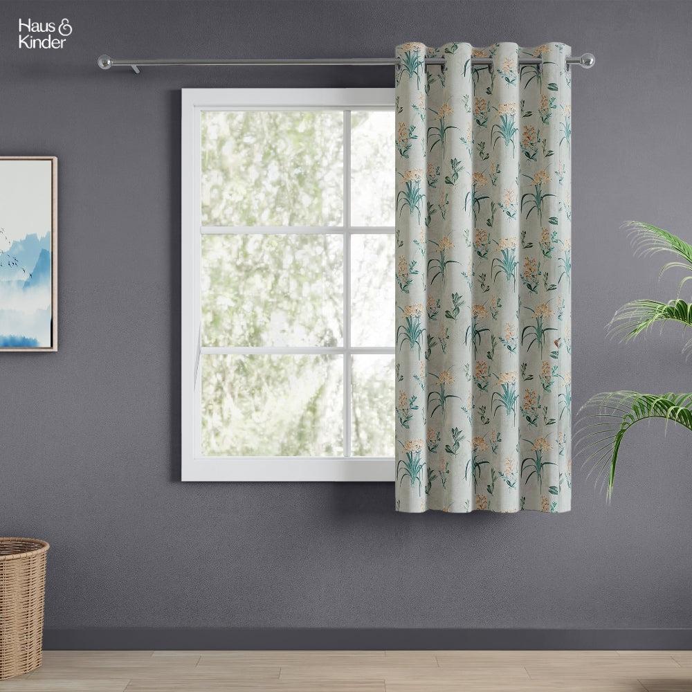 Poly Cotton Digital Printed  Window Curtain Woodland Bloom, Green
