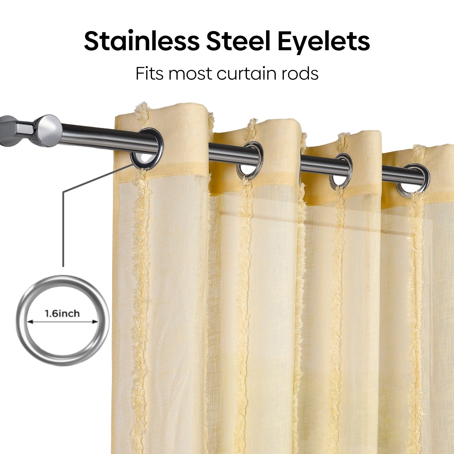 Feather Fringe Sheer Printed Pack Of 1 Curtain, Butter Yellow