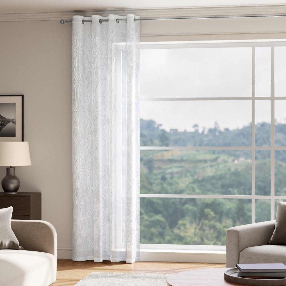 Textured Prism Embroidered Sheer Door Curtain - White - Sheer Curtains | haus & kinder