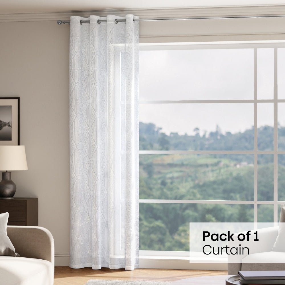 Textured Prism Embroidered Sheer Door Curtain - White - Sheer Curtains | haus & kinder