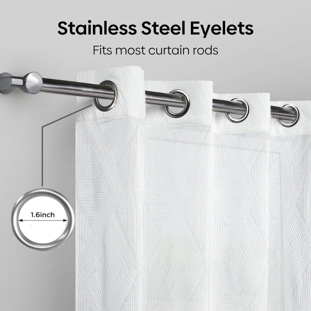 Textured Prism Embroidered Sheer Door Curtain - White - Sheer Curtains | haus & kinder