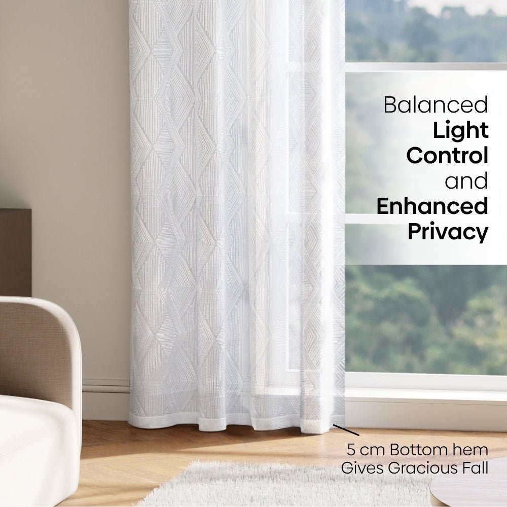 Textured Prism Embroidered Sheer Door Curtain - White - Sheer Curtains | haus & kinder