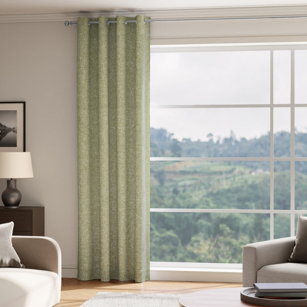 Natural Canvas Dobby Textured Door Curtain - Sage Green