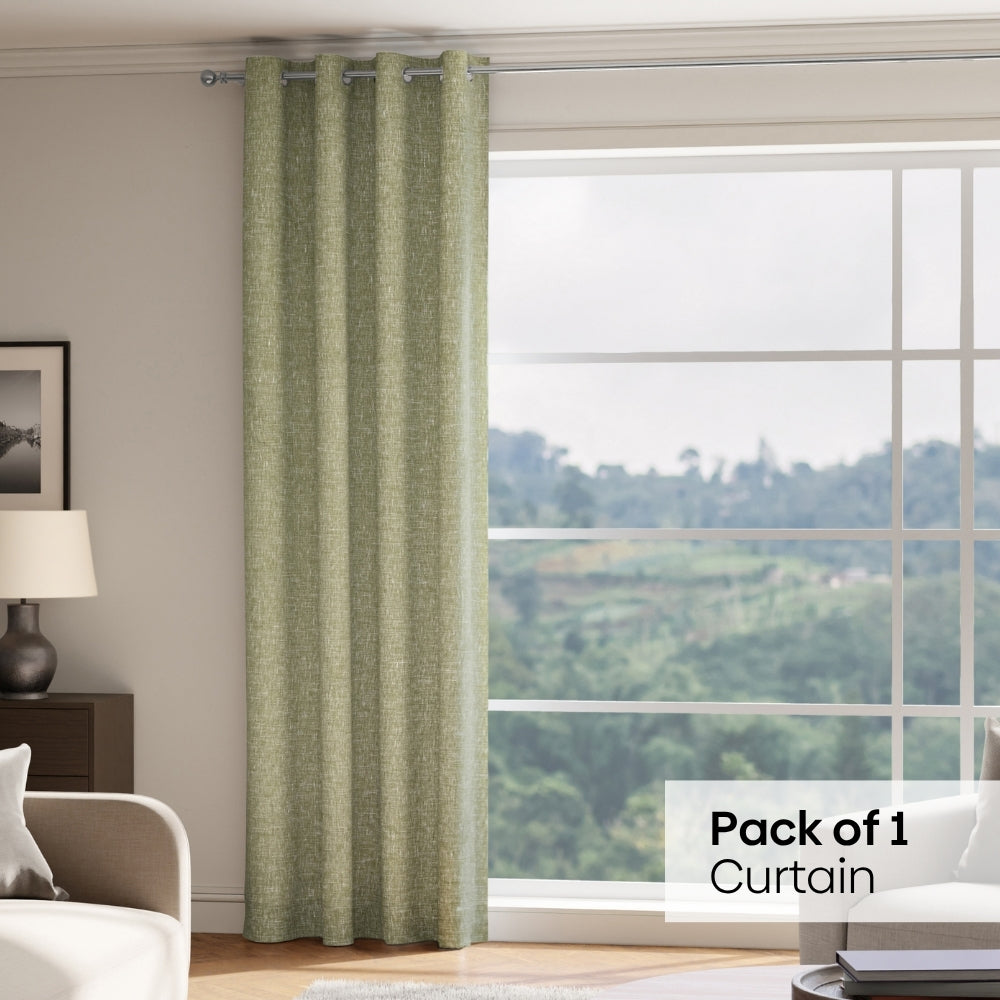 Natural Canvas Dobby Textured Door Curtain - Sage Green