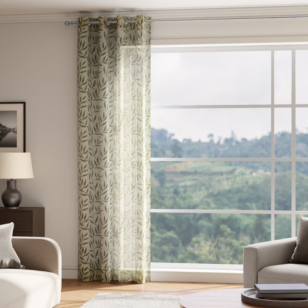 Botanical Whisper Embroidered Sheer Door Curtain - Olive - Sheer Curtains | haus & kinder