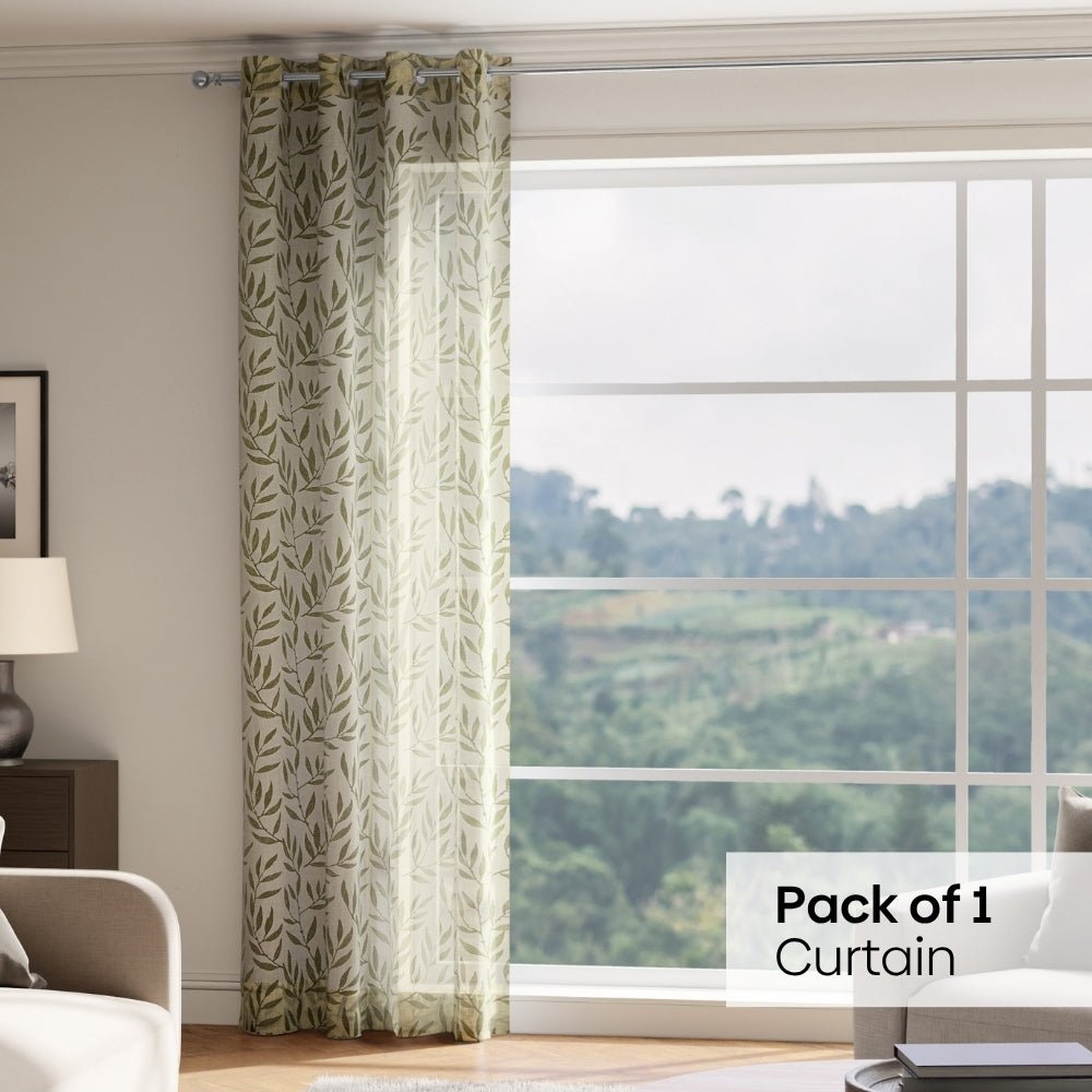 Botanical Whisper Embroidered Sheer Door Curtain - Olive - Sheer Curtains | haus & kinder