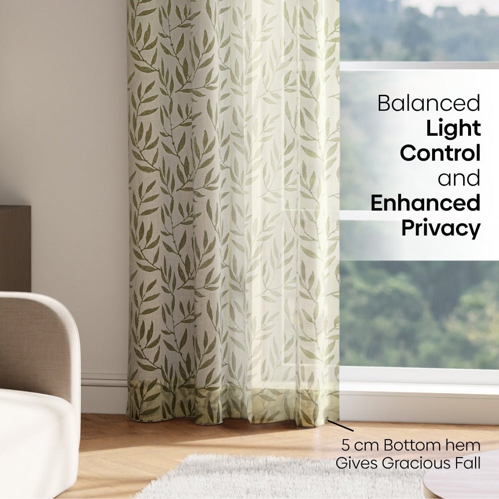 Botanical Whisper Embroidered Sheer Door Curtain - Olive - Sheer Curtains | haus & kinder