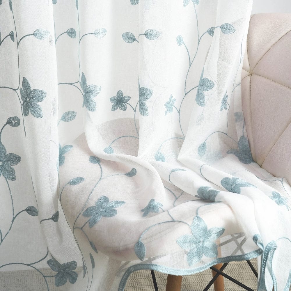 Shadow Bloom Curtain Set, Aqua