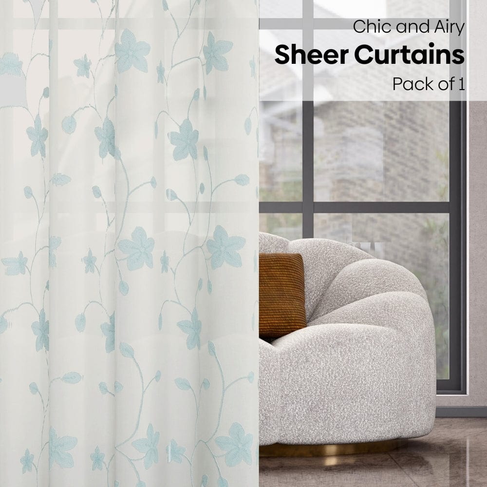 Shadow Bloom Curtain Set, Aqua