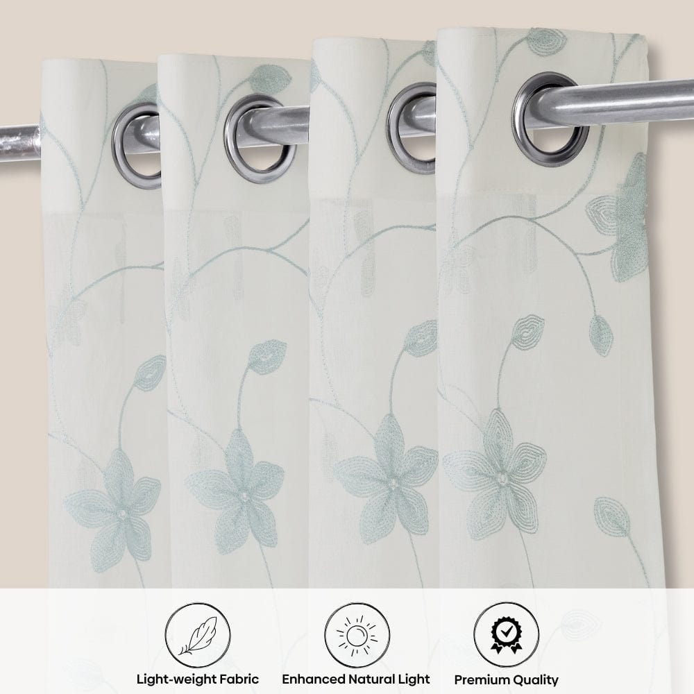 Shadow Bloom Curtain Set, Aqua