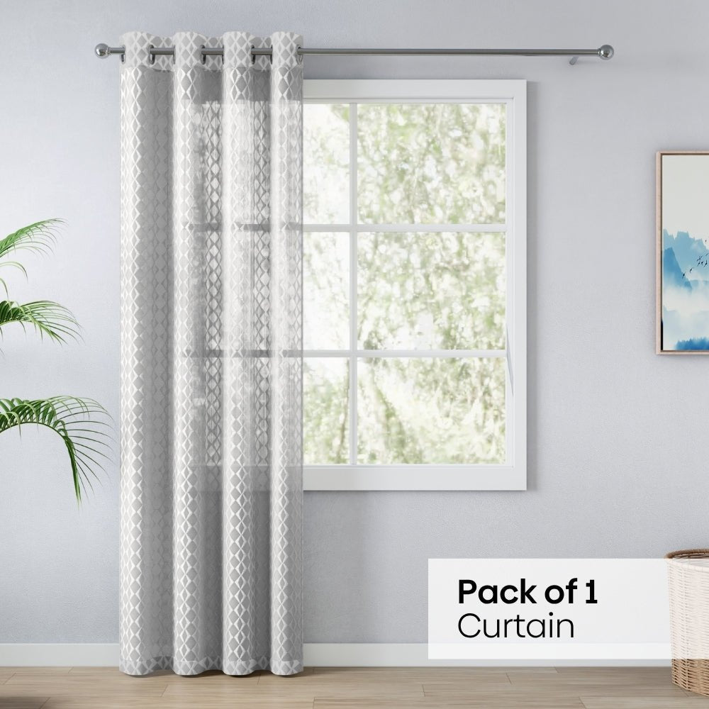 Jacquard Sheer Luxe Diamond Pack Of 1 Curtain, White - Jacquard & Sheer | haus & kinder