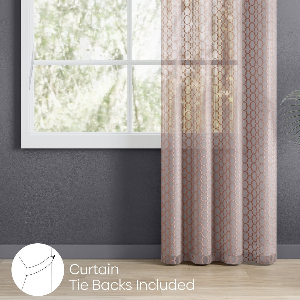 Jacquard Sheer Luxe Quatrefoil Pack Of 1 Curtain, Blush - Jacquard & Sheer | haus & kinder