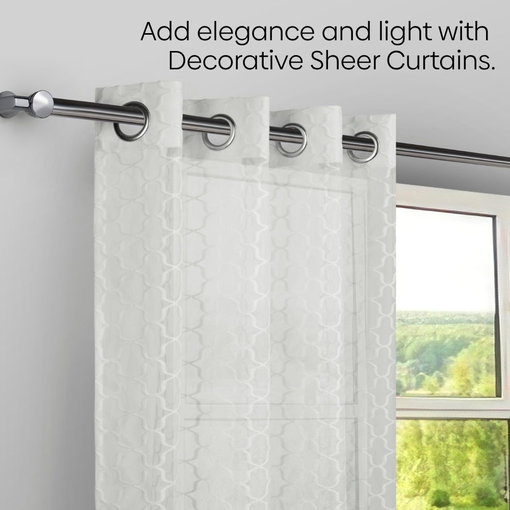Jacquard Sheer Luxe Quatrefoil Pack Of 1 Curtain, White - Jacquard & Sheer | haus & kinder