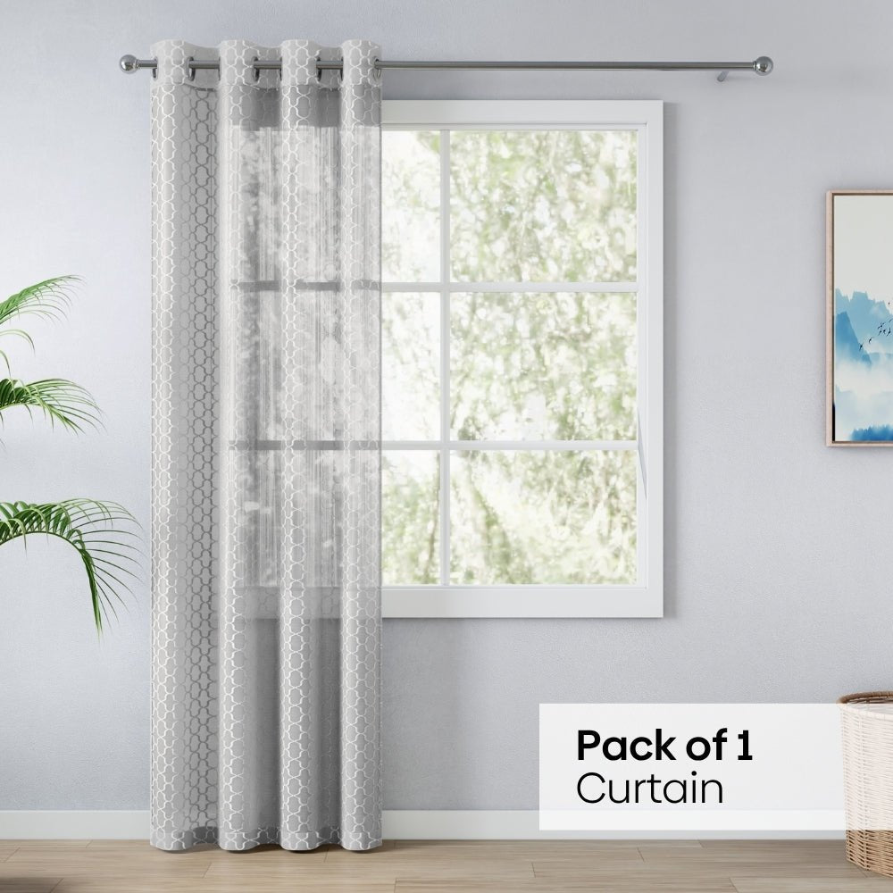 Jacquard Sheer Luxe Quatrefoil Pack Of 1 Curtain, White - Jacquard & Sheer | haus & kinder