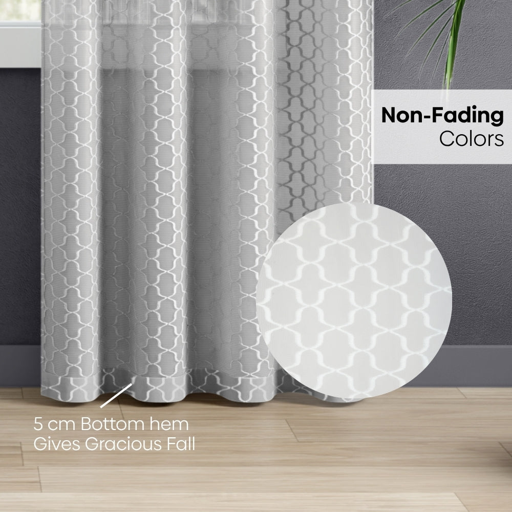 Jacquard Sheer Luxe Quatrefoil Pack Of 1 Curtain, White - Jacquard & Sheer | haus & kinder