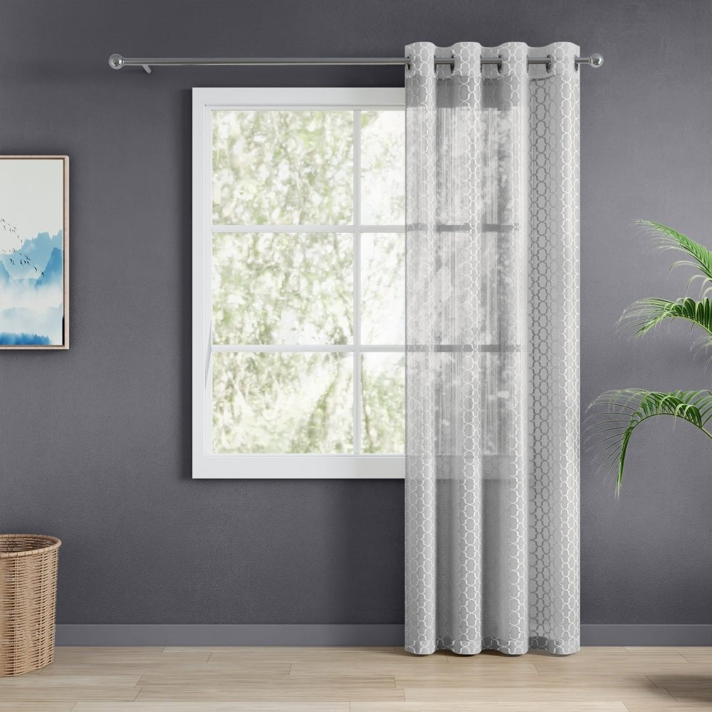 Jacquard Sheer Luxe Quatrefoil Pack Of 1 Curtain, White - Jacquard & Sheer | haus & kinder