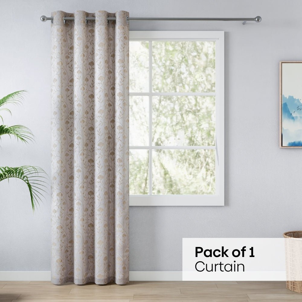 Serene Botanical Jacquard Room Darkening & Sheer Pack of 4 Door Curtains, Beige - Jacquard & Sheer | haus & kinder