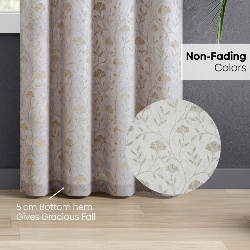 Serene Botanical Jacquard Room Darkening & Sheer Pack of 4 Door Curtains, Beige - Jacquard & Sheer | haus & kinder