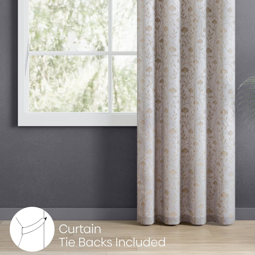 Serene Botanical Jacquard Room Darkening & Sheer Pack of 4 Door Curtains, Beige - Jacquard & Sheer | haus & kinder