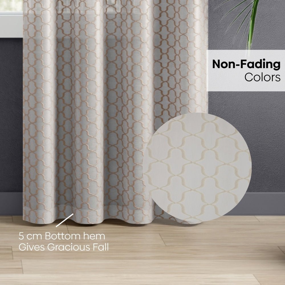 Serene Botanical Jacquard Room Darkening & Sheer Pack of 4 Door Curtains, Beige - Jacquard & Sheer | haus & kinder