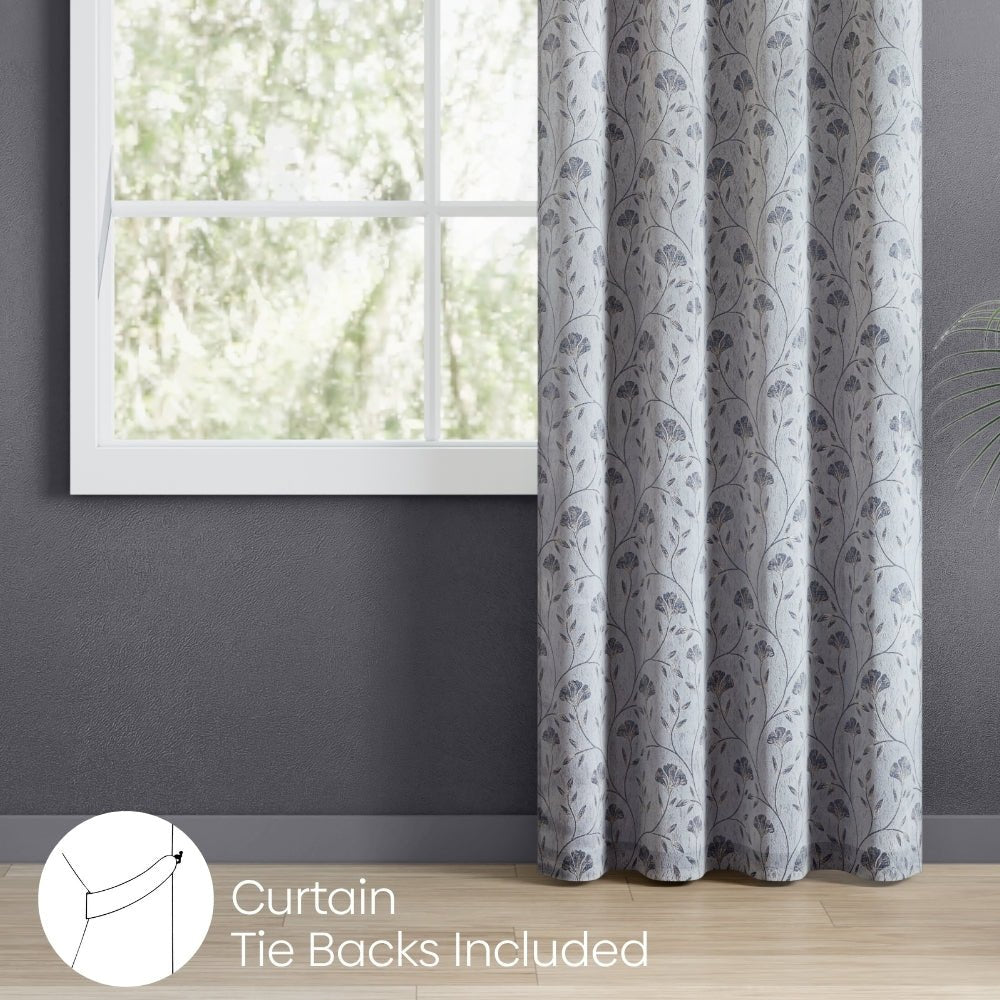 Serene Botanical Jacquard Room Darkening & Sheer Pack of 4 Door Curtains, Grey - Jacquard & Sheer | haus & kinder
