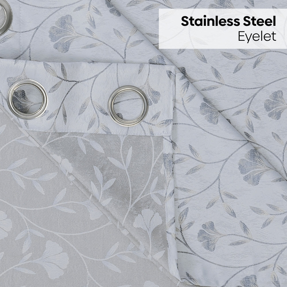 Serene Botanical Jacquard Room Darkening & Sheer Pack of 4 Door Curtains, Grey - Jacquard & Sheer | haus & kinder