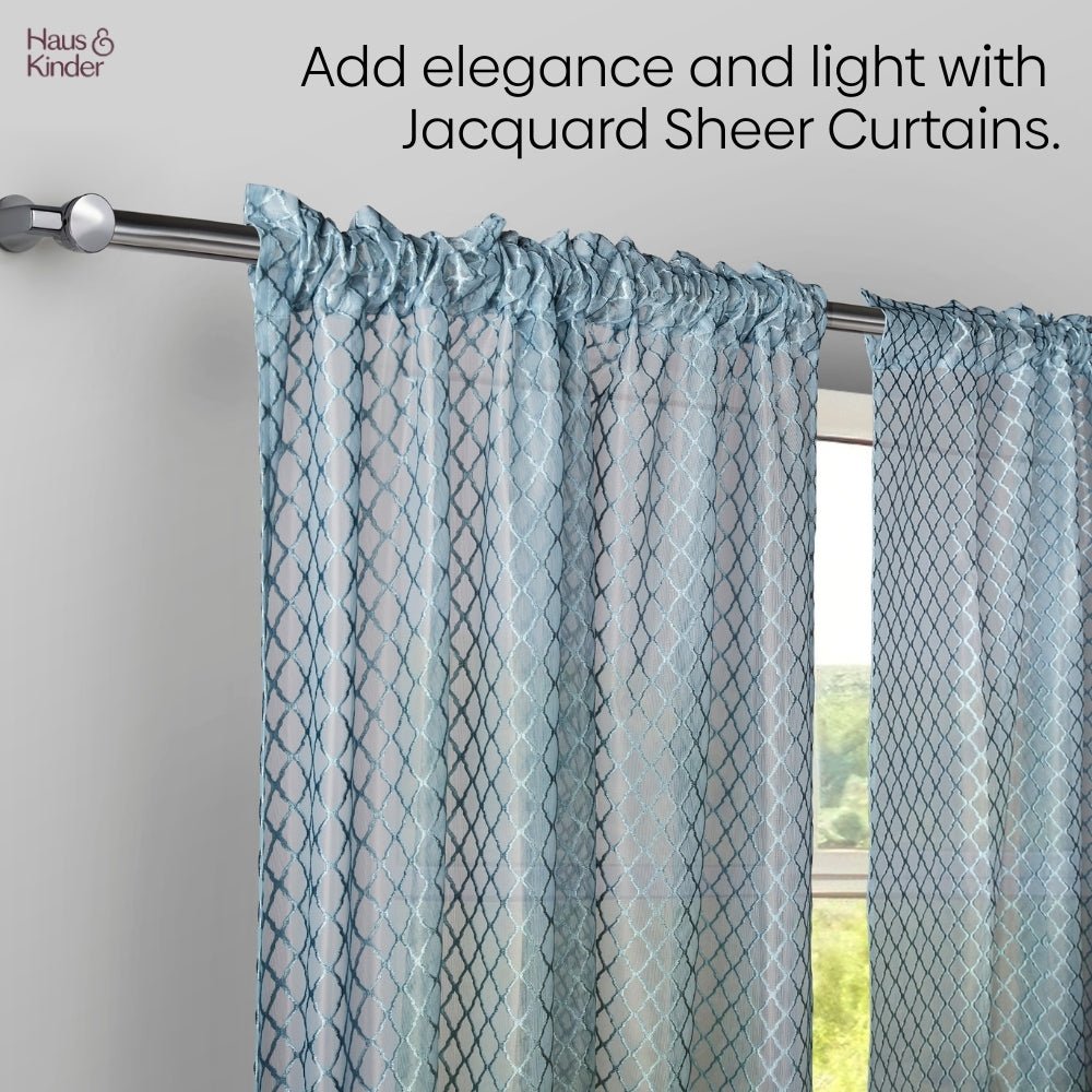 Polyester Jacquard Curtain Silver Mesh, Ice Blue - Jacquard Curtains | haus & kinder